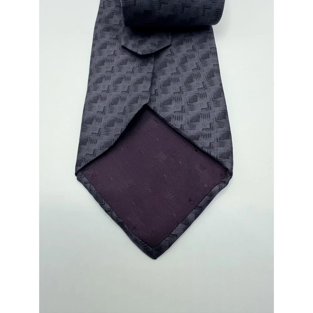 Henry Grethel Mens Necktie Gray Black Geometric Pattern Silk Blend Classic Tie